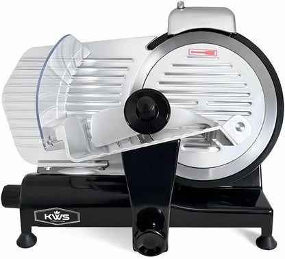 KWS MS-10XT Premium 320W Electric Meat Slicer 10-Inch in Red with Non-sticky Teflon Blade, Frozen Meat/Deli/Cheese/Food Slicer Low Noises Commercial and Home Use [ ETL, NSF Certified ]
