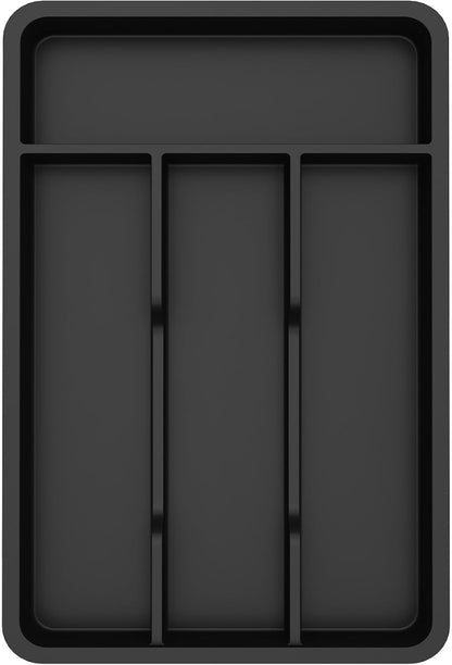 Lifewit Silverware Drawer Organizer Tray, Plastic Cutlery Storage for Kitchen, Flatware and Utensil Holder Divider for Spoons Forks Knives Tableware, 9.1 x 12.6", 5 Slots, Black