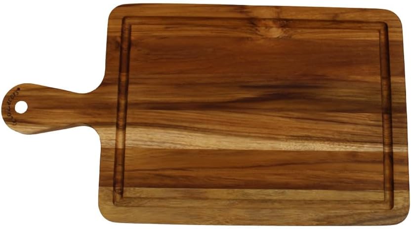 EcoDecors 18"x14" Extra Large Teak Cutting Board, Edge Grain Wood with Juice Groove & Handle, FSC Certified for Kitchen, Carving & Butcher Block Prep