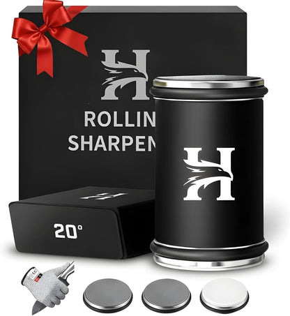5 Angles High Carbon Stainless Steel Rolling Knife Sharpener with 400, 1000 & 3000 Replacement Discs - Blunt Knife Sharpening Kit with 12°, 15°, 17°, 19° and 22° Sharpening for Kitchen & Chef's Knives