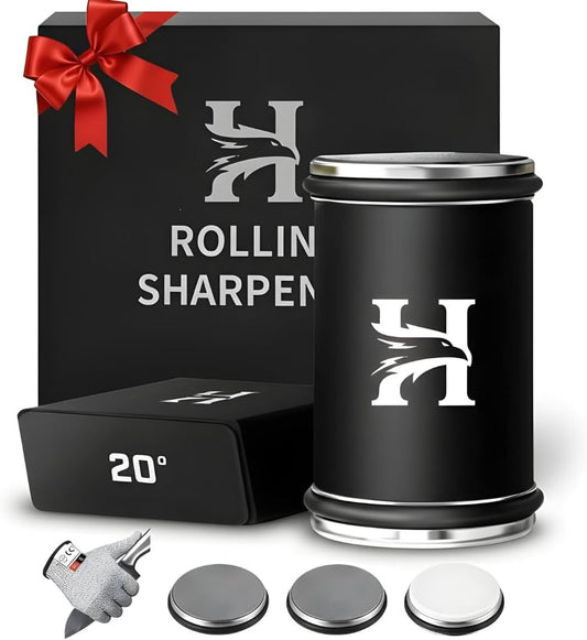 Rolling Knife Sharpener Kit – 3-Stage 400/1000/3000 Grit Discs – 15° & 20° Magnetic Angles – Replaceable Diamond & Ceramic Discs – Professional Kitchen & Chef Knife Sharpening System