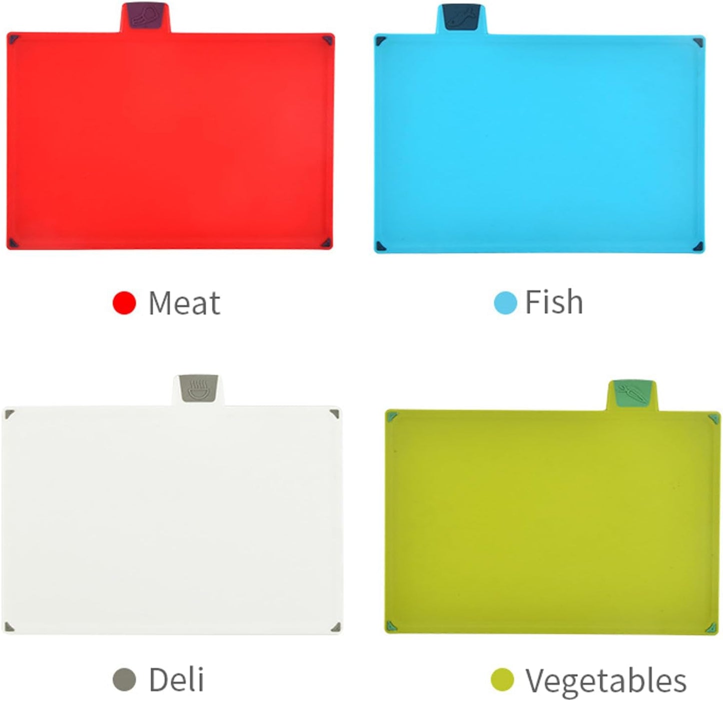 4-Piece Colorful Plastic Cutting Board Set with Storage Stand | Color-Coded | Non-Slip | Dishwasher Safe | Durable Large Food Chopping Boards