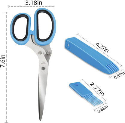 5 Blade Herb Scissors Kitchen Herb Shears Cutter Multipurpose Cutting Shear with 5 Stainless Steel Blades & Safety Cover & Cleaning Comb Salad Sizzors Cilantro Chive Parsley Onion Scissors (Black Red)