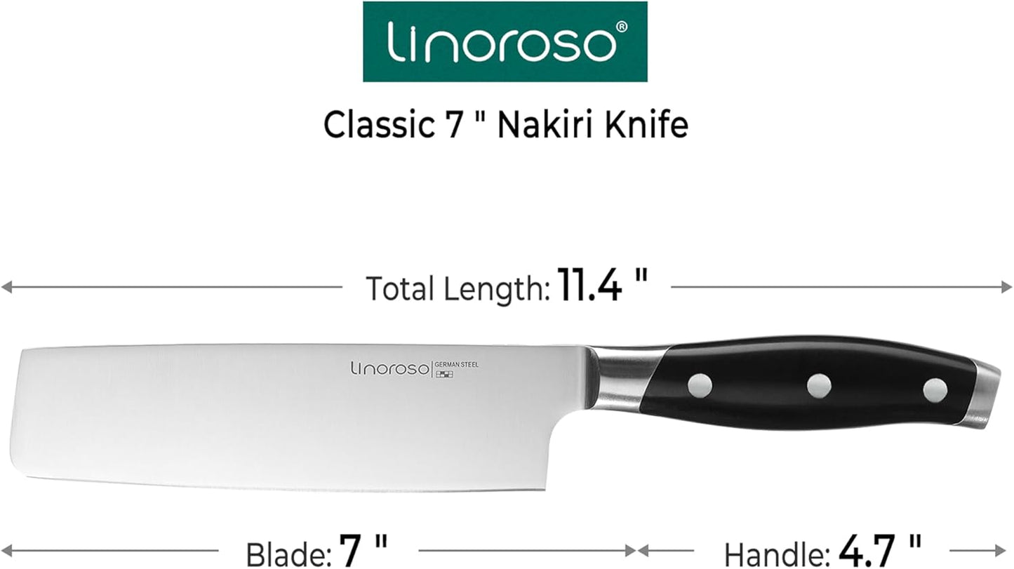 linoroso Serrated Bread Knife for Homemade Bread with Elegant Gift Box, Full Tang Ultra Sharp Forged German Carbon Stainless Steel Bread Knife 8 inch for Slicing Bread, Bagels, Cake - Classic Series