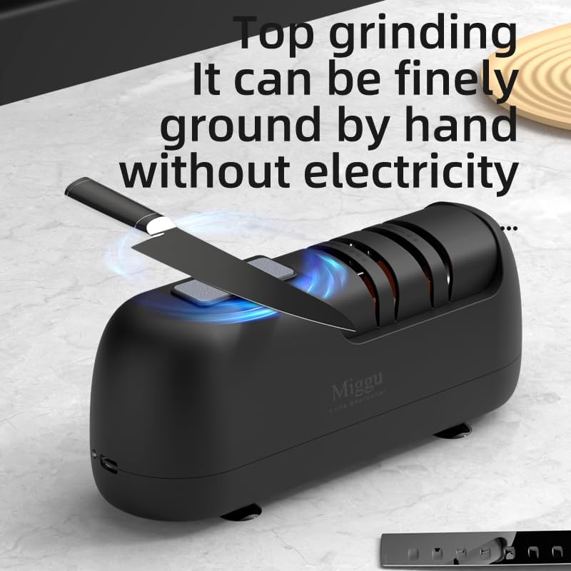 Electric Knife Sharpener, 3-Stage Professional Sharpening with Diamond Abrasives for Kitchen, Serrated Knives