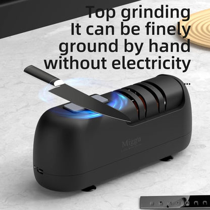Electric Knife Sharpener, 3-Stage Professional Sharpening with Diamond Abrasives for Kitchen, Serrated Knives