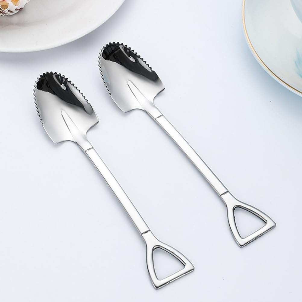 PRETYZOOM 304 Stainless Steel Serrated Edge Grapefruit Spoon Set Heavy Duty Fruit Scraping Spoons for Watermelon Peach and Grapefruit for Kitchen and Dining
