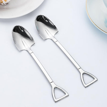 PRETYZOOM 304 Stainless Steel Serrated Edge Grapefruit Spoon Set Heavy Duty Fruit Scraping Spoons for Watermelon Peach and Grapefruit for Kitchen and Dining