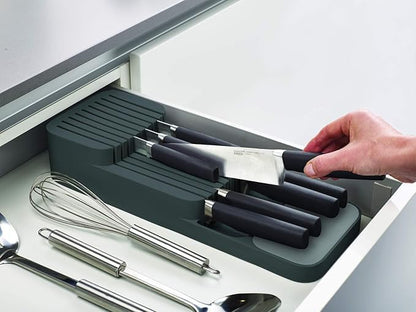 Kitchen Drawer Knife Organizer, 9-Knife Storage Block, Grey, 15.55 x 5.51 x 3 inches