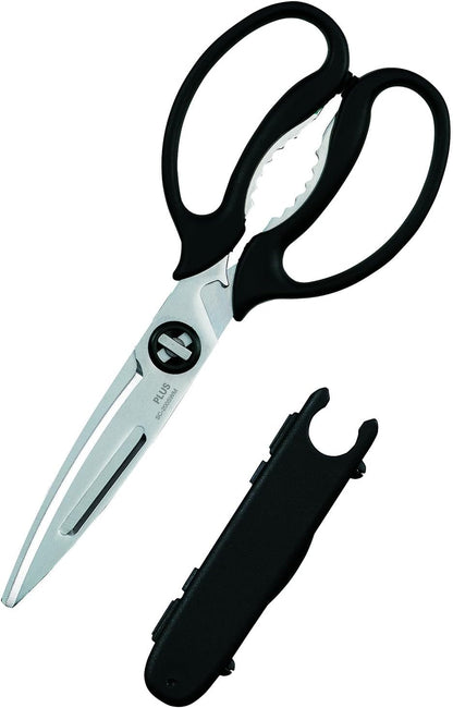 Multi-Purpose Kitchen Shears – Meat & Vegetable Cutter, Crab Cracker, Vegetable Peeler, Jar & Bottle Opener, Knife, Safety Cap, Dishwasher Safe (1 Pair, White)