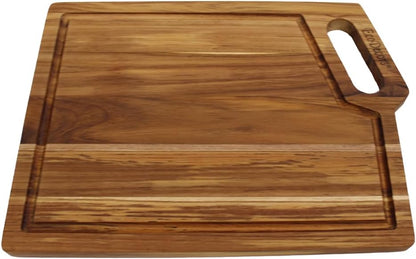 EcoDecors 18"x14" Extra Large Teak Cutting Board, Edge Grain Wood with Juice Groove & Handle, FSC Certified for Kitchen, Carving & Butcher Block Prep