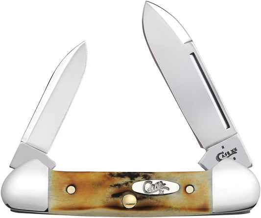 Case WR XX Pocket Knife Amber Jigged Bone Canoe Cv Item #263 - (62131 Cv) - Length Closed: 3 5/8 Inches