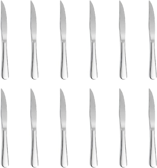 12-Piece Gold Steak Knives Set, Stainless Steel Serrated Dinner Knives, Dishwasher Safe