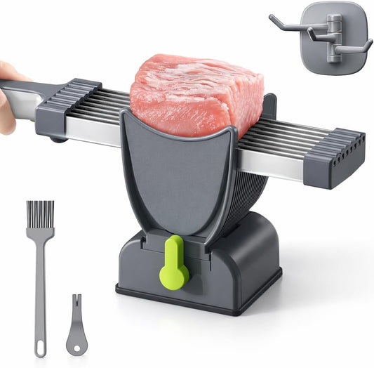 Manual Fresh Meat Slicer Stainless Steel – Adjustable Thickness Meat Cutter for Beef, Lamb, Chicken & Fish – Multi-Blade Food Slicer for Jerky, BBQ & Hot Pot – Easy Clean Kitchen Meat Cutting Tool