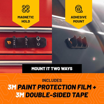 Magnetic Utility Strip, Magnetic Tool Organizer for Vehicle Side and Toolbox, Scratch-Safe Silicone Holder with Hooks and Bit Storage, Includes 3M Paint Protection Film and Adhesive