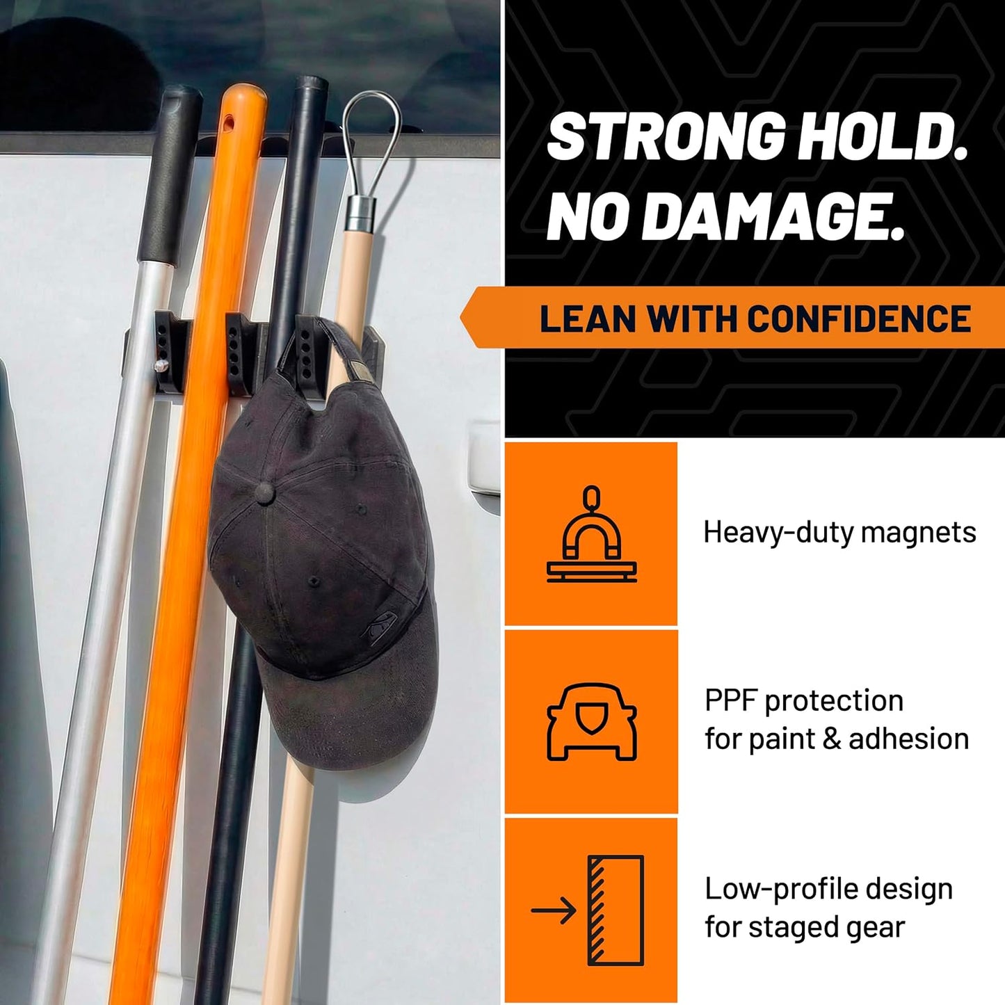 Magnetic Utility Strip, Magnetic Tool Organizer for Vehicle Side and Toolbox, Scratch-Safe Silicone Holder with Hooks and Bit Storage, Includes 3M Paint Protection Film and Adhesive
