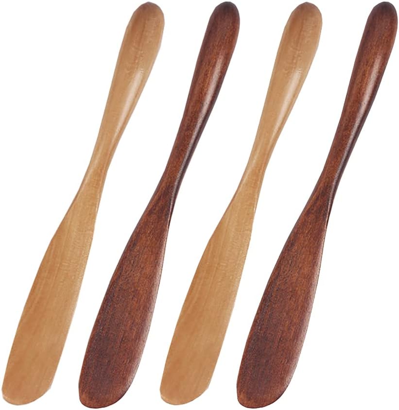 4 Pcs Wooden Butter Knife Cheese Spreader Wood Peanut Jelly Spreader Condiment Sandwich Knives Spatula Kitchen Utensils