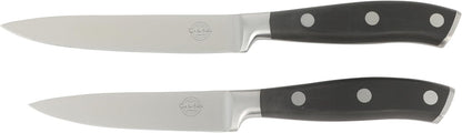 Sur La Table Kitchen Essentials Tasting Kitchen High-Carbon German Steel 7 Piece Full Tang Forged Cutlery Knife Block Set - Eggshell White W/Ashwood Block
