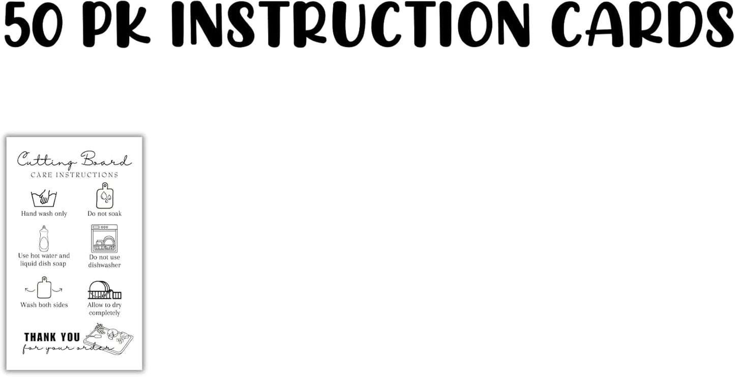 Cutting Board Care Cards Instruction Wood Charcuterie Handmade | 50pk 2x3.5” Washing Handling Directions Clients Packaging