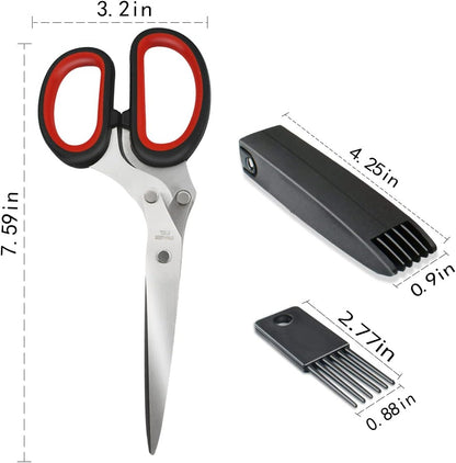 5 Blade Herb Scissors Kitchen Herb Shears Cutter Multipurpose Cutting Shear with 5 Stainless Steel Blades & Safety Cover & Cleaning Comb Salad Sizzors Cilantro Chive Parsley Onion Scissors (Black Red)