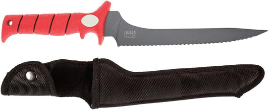 Bubba Offset Serrated Flex Fixed Fillet Knife with Non-Slip Grip, Stainless Steel, 9", For Fishing, Outdoors