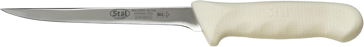 Winco 6" Commercial-Grade German Steel Boning Knife, Narrow, Red