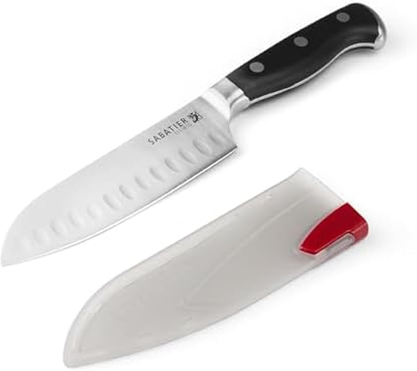 Sabatier Forged Stainless Steel Chef Knife with Edgekeeper Self-Sharpening Blade Cover, High-Carbon Stainless Steel Kitchen Knife, Razor-Sharp Knife to Cut Fruit, Vegetables and more, 8-Inch, Black