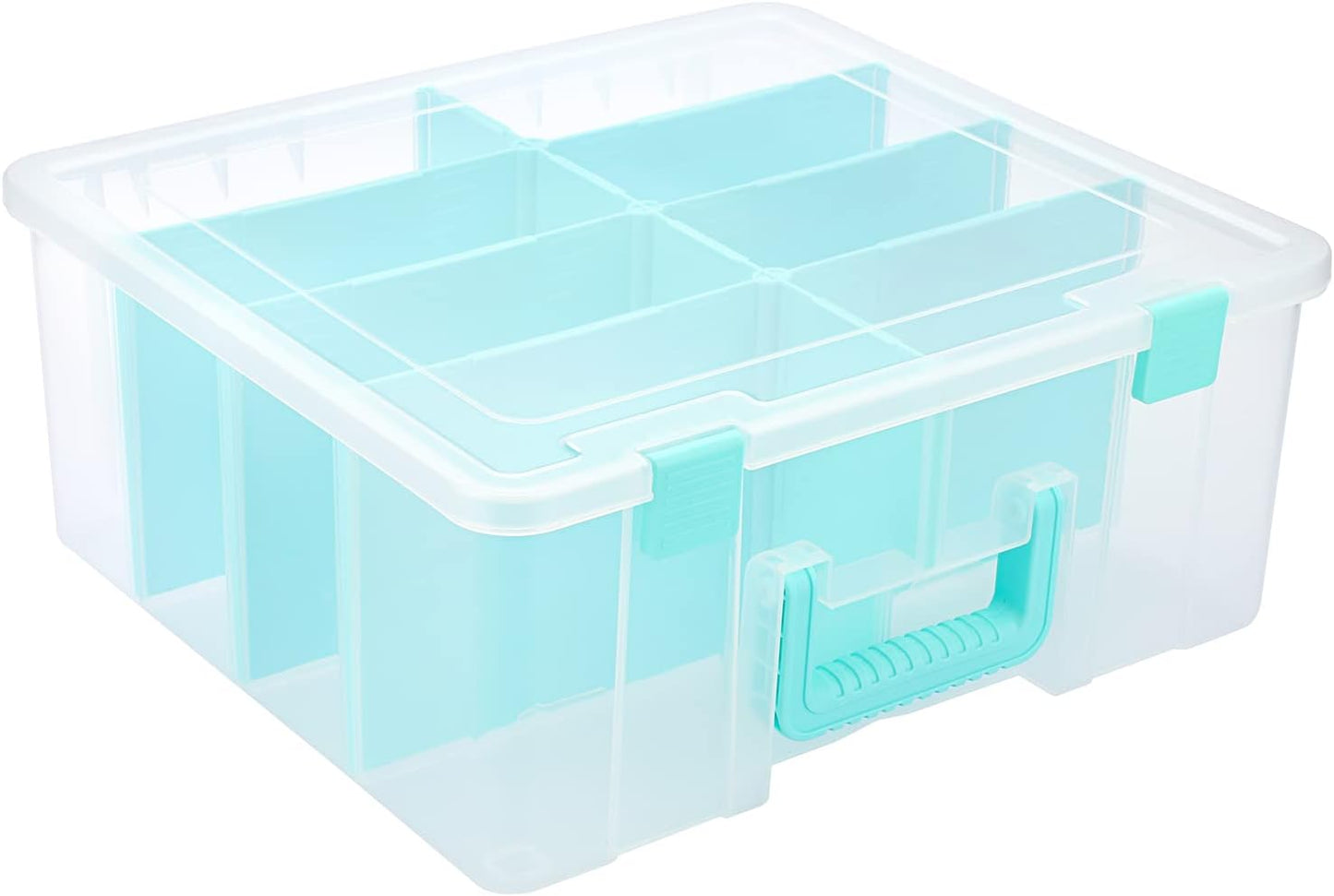 BTSKY Clear Plastic Dividing Storage Box with 4 Compartments Adjustable Storage Bin with Lid Plastic Craft Storage Container Multipurpose Sewing Box Art Supply Organizer, 13.3x8.1x3.4 Inches