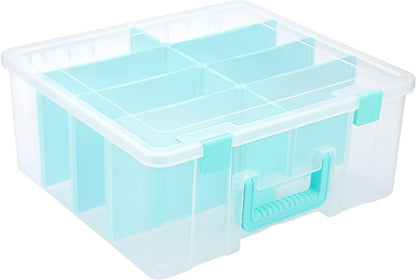 BTSKY Clear Plastic Dividing Storage Box with 4 Compartments Adjustable Storage Bin with Lid Plastic Craft Storage Container Multipurpose Sewing Box Art Supply Organizer, 13.3x8.1x3.4 Inches