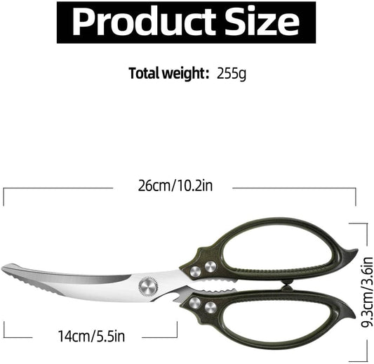 Heavy Duty Kitchen Scissors,Multipurpose Utility Stainless Steel Poultry Shears, All Purpose Scissors for BBQ Use with Aluminum Alloy Non-Slip Handle,Dishwasher Safe