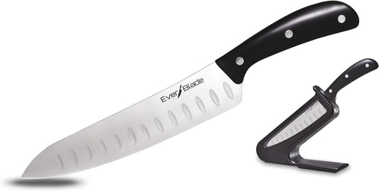 Ontel EverBlade Self Sharpening Professional Chef Knife, Deluxe Edition with Non-Stick Surface, German Steel Kitchen Knife in Knife Block with Convex Edge for Easy Slicing, Versatile & Durable