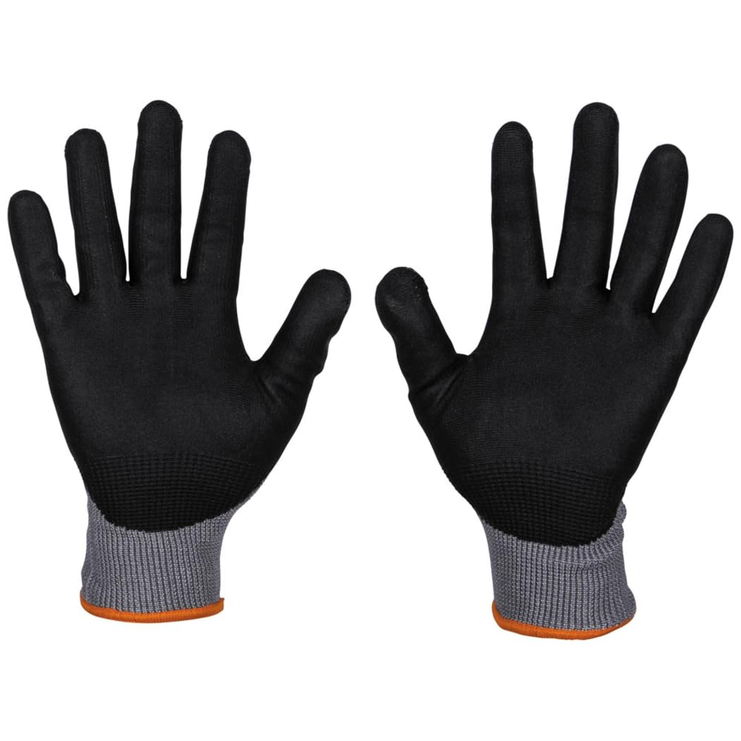 KLEIN TOOLS 60585 Work Gloves, Knit Dipped Cut Resistant ANSI A2 Nitrile Coated Gloves, HPPE Fabric, Touchscreen Capable, Large, 2-Pair