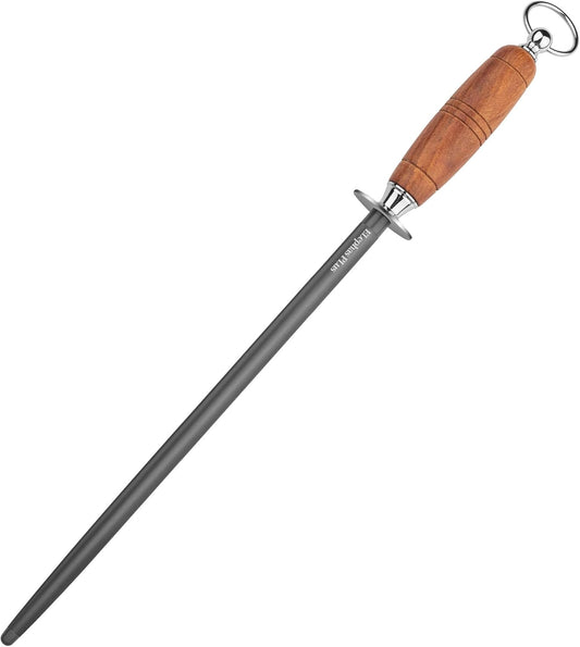 Professional Knife Sharpener Rod - 12IN Honing Steel, Kitchen Sharpening Rod with Rosewood Handle Honing Steel for Knives