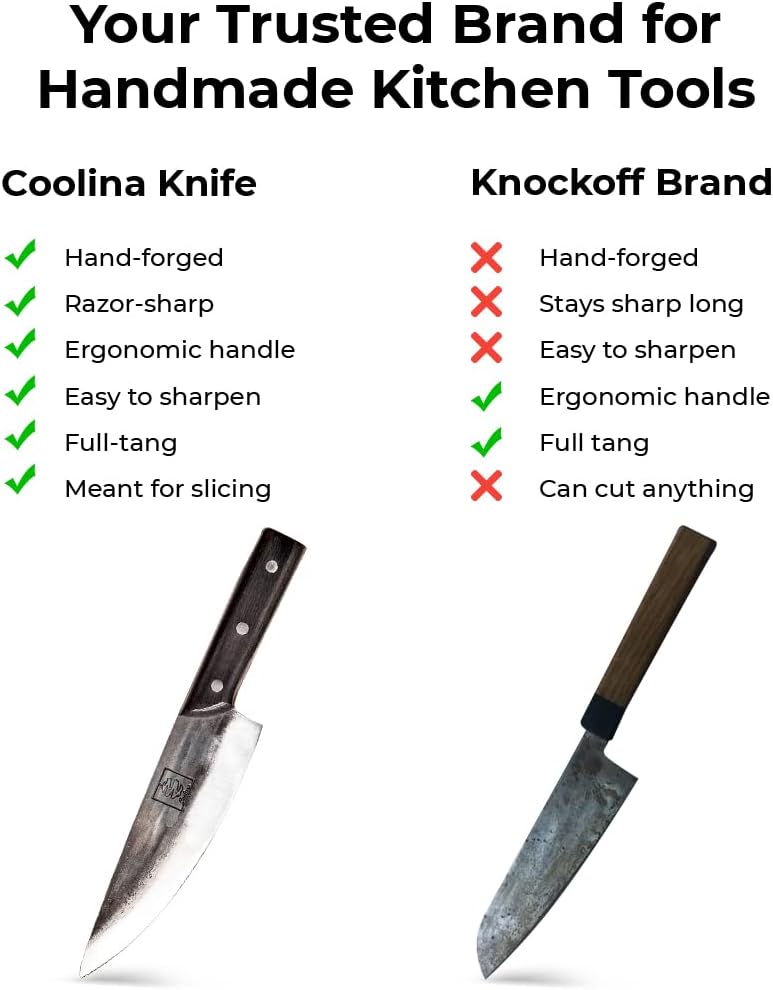 COOLINA Daozi 8" Butcher Knife, Hand-Forged High-Carbon Steel Cleaver for Heavy-Duty Meat Cutting, Slicing, Chopping, Brisket & BBQ, Full-Tang Forged Blade with Ergonomic Wood Handle