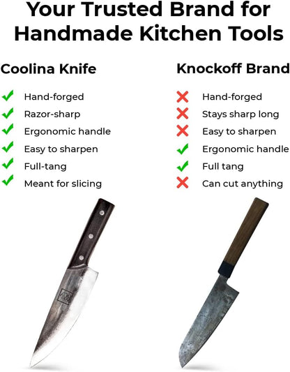COOLINA Daozi 8" Butcher Knife, Hand-Forged High-Carbon Steel Cleaver for Heavy-Duty Meat Cutting, Slicing, Chopping, Brisket & BBQ, Full-Tang Forged Blade with Ergonomic Wood Handle