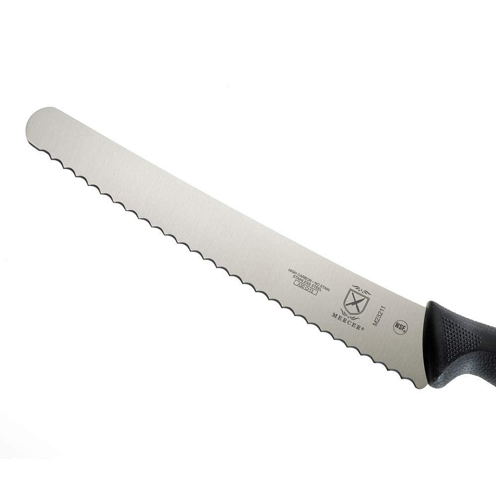 Mercer Culinary M23211 Millennia Black Handle, 10-Inch Left Handed Wavy Edge Wide, Bread Knife