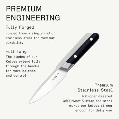 Cookware - 3.8" Paring Knife - Crafted in France - Full Tang With Truffle Black Handle