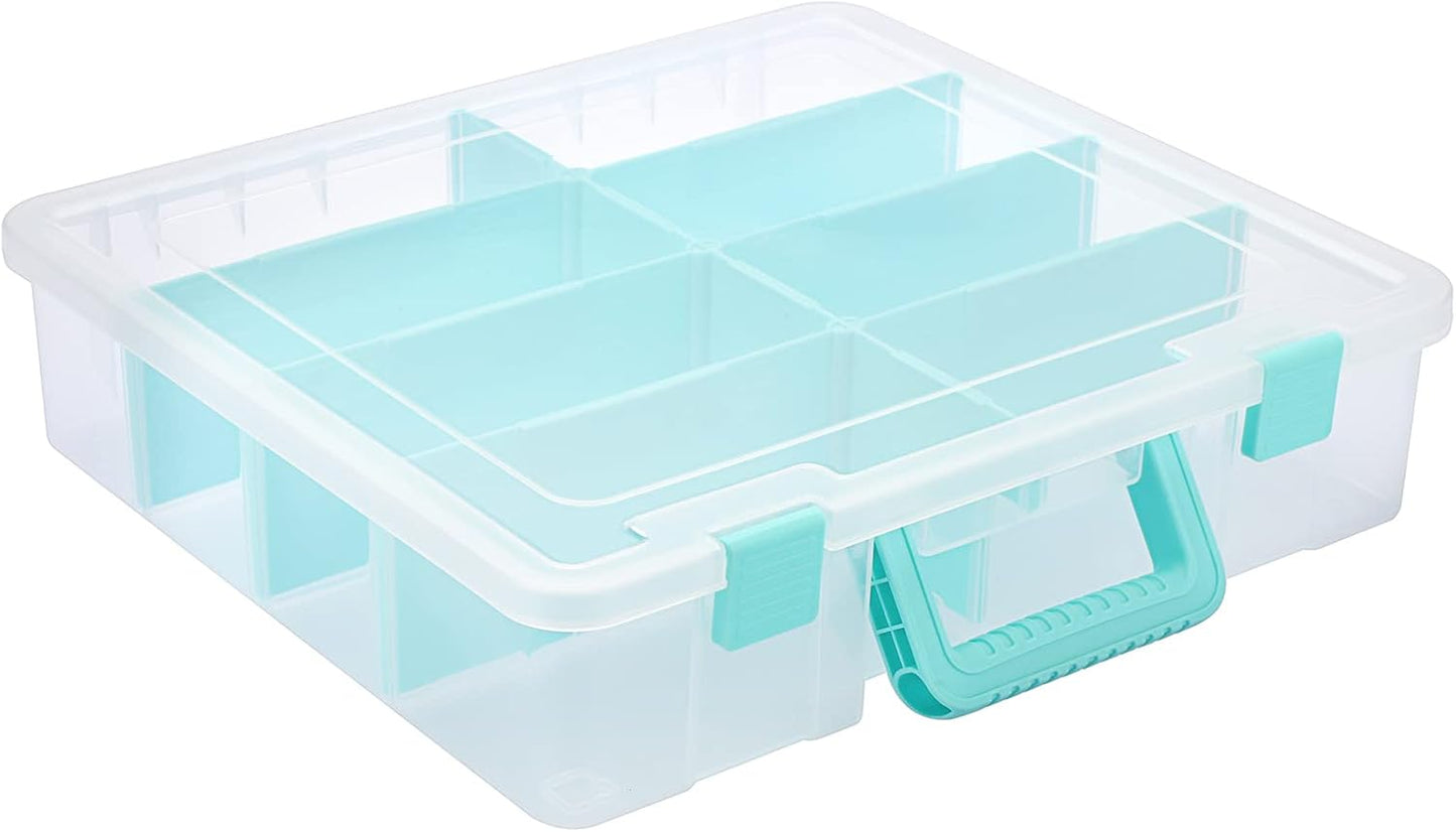 BTSKY Clear Plastic Dividing Storage Box with 4 Compartments Adjustable Storage Bin with Lid Plastic Craft Storage Container Multipurpose Sewing Box Art Supply Organizer, 13.3x8.1x3.4 Inches