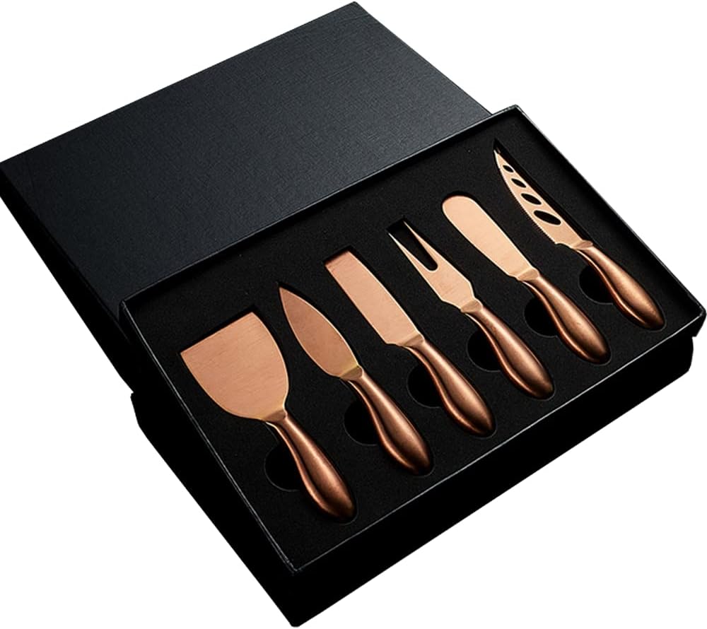 Black Cheese Knives Set 6 Piece Slicer Cutter Fork Spreader Tool Collection Stainless Steel
