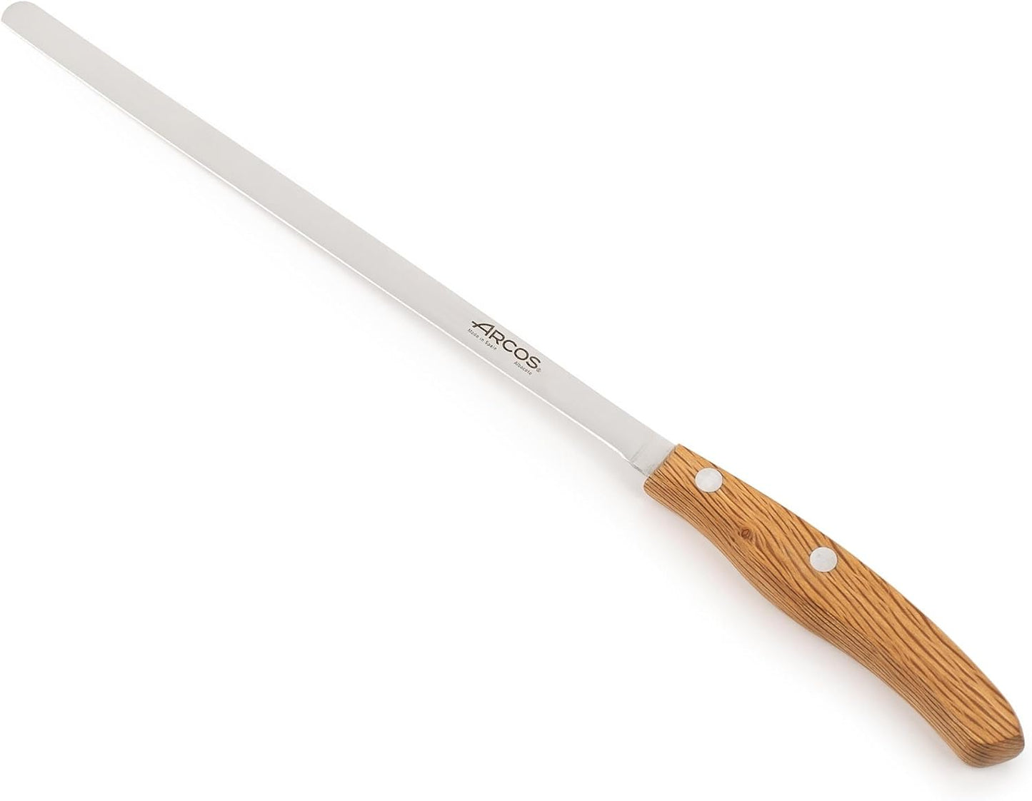 Arcos Jose Andres 10-Inch Fillet Knife Forged Meat Slicer | Professional NITRUM Stainless Steel Blade with Silk Edge | Ideal for Slicing Ham or Prosciutto | Ergonomic Holm Oak Wood Handle