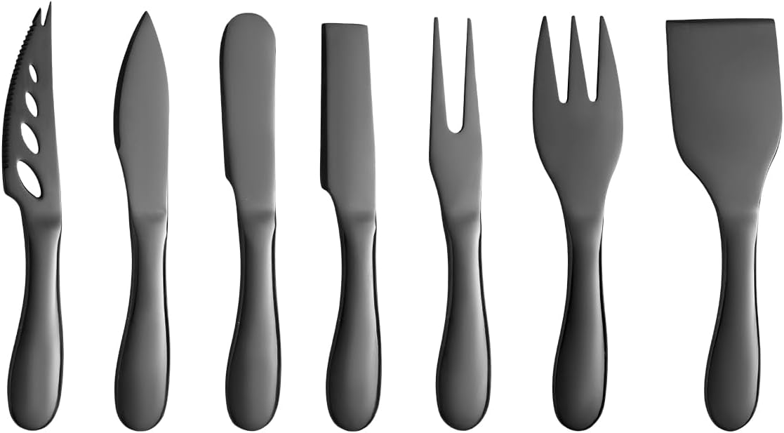 Copper Cheese Knives Set 7 Pieces Stainless Steel Kitchenware Utensils Gadgets 7 Pieces Cheese Knife,Cheese Spreader,Cheese Forks,Cheese Slicer,Cheese Cutter,Butter Knife