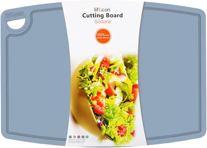Liflicon Silicone Thick Cutting Boards Mats Set of 3 Foldable & Flexible Design Juice Grooves Easy Grip Handle Dishwasher Safe for Kitchen,BPA free Silicone Cutting Board-Light Green