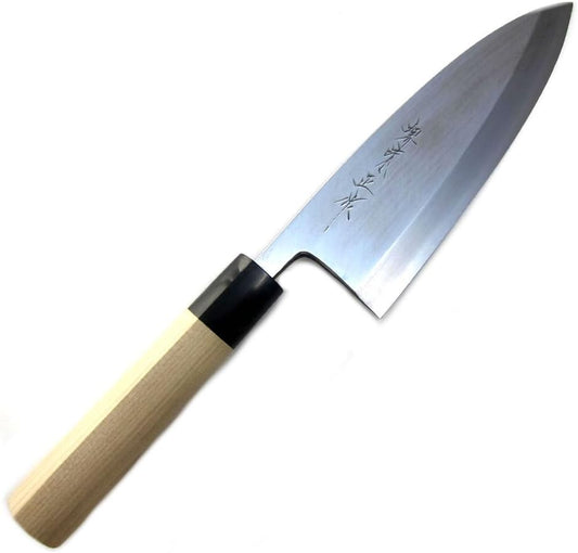 Houcho.com Sakai Ajimasa, Genuine Sakai-Manufactured, 7.6" (180mm) Kasumi White Steel Deba Knife