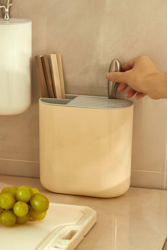 Wall Mounted Knife Holder, Multifunctional Kitchen Knife Storage, Plastic No Drill Wall Mounted Knife Stand Knife Block Insert, Space Saving Organizer White