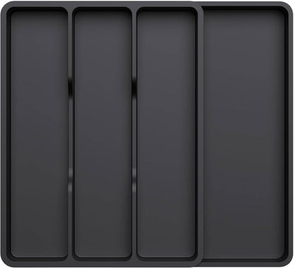 Lifewit Utensil Organizer for Kitchen Drawer, Expandable Cooking Silverware Tray, Adjustable Cutlery Flatware Holder, Plastic Spatula Tools Storage Divider, 14.4 x 15.8", Black