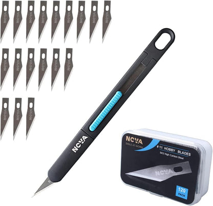 Nova 121PCS Premium Craft & Hobby Knife Set, 1 Precision Knife with 120 SK2#11 Hobby Blade Refill, Combination of Safety Art Knife and Sharp blades for Leather Art, Scrapbooking, Foam, Clay, Carving