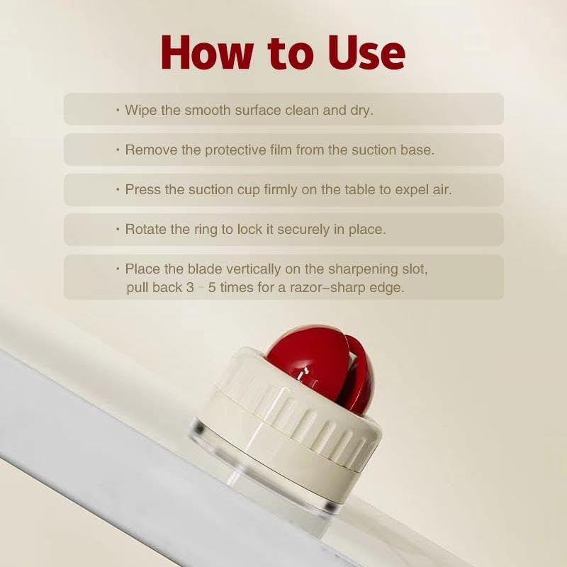 Knife Sharpener | Portable Rapid Knife Sharpener & (with Suction Base) | for Knives, Scissors, Cleavers & Outdoor Tools | Sharpener (Non-Slip) (Red)
