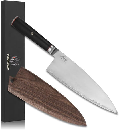 Japan Aichi AUS10 Triple Layer Composite Steel 8-inch Chef's Knife,Gyuto，Meat Cleavers，G10 Handle, Forged Kitchen Knife，Black Walnut Knife Sheath Set