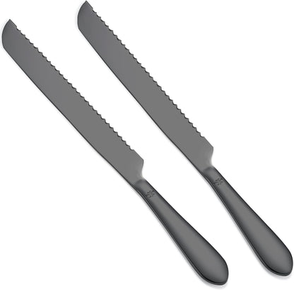 Eisinly Bread Cutting Knife, 13 Inches Serrated Bread Knives for Homemade Bread, Stainless Steel Long Bread Slicing Knife for Baker, Baking Lover, 2PCS Matte Black