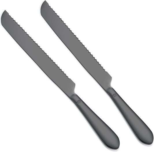 Eisinly Bread Cutting Knife, 13 Inches Serrated Bread Knives for Homemade Bread, Stainless Steel Long Bread Slicing Knife for Baker, Baking Lover, 2PCS Matte Black